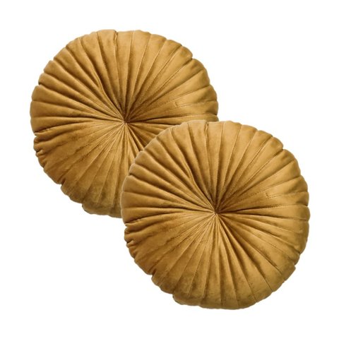 2 Almofadas Redondas Rendy em Veludo 40 Cm Cor:mostarda