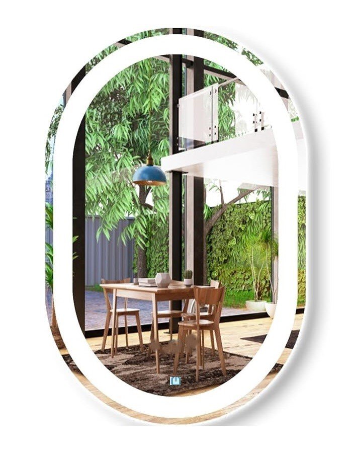 Espelho Jateado Oval Iluminado com Led Frio Touch 100x70cm