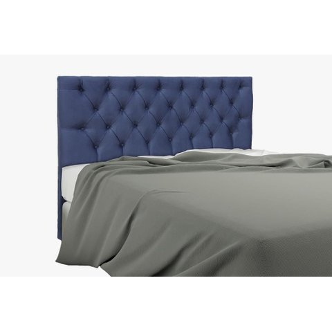 Cabeceira Casal Estofada Embaixatriz Nobuck Veludo Azul - Simbal
