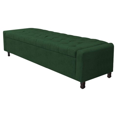 Calçadeira Baú King Everest P02 195cm para Cama Box Suede - Doce Sonho Móveis Verde