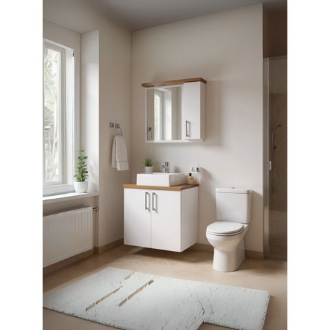 Gabinete para Banheiro com Cuba e Espelheira 60cm MDF Freijo com Branco Paris - On Móveis