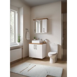 Gabinete para Banheiro com Cuba e Espelheira 60cm Mdf Freijo com Branco Paris - On Móveis