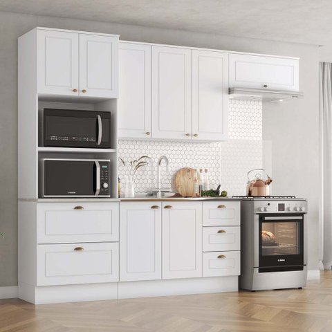 Cozinha Modulada 4 Peças 8 Portas 5 Gavetas s/ Tampo Americana Henn