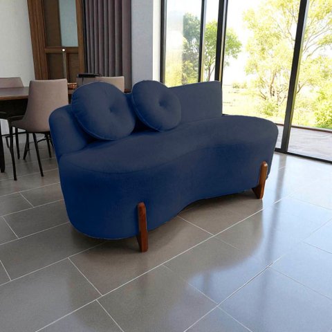 Namoradeira Sofá Feijão Lounge Orgânica Veludo Azul Marinho