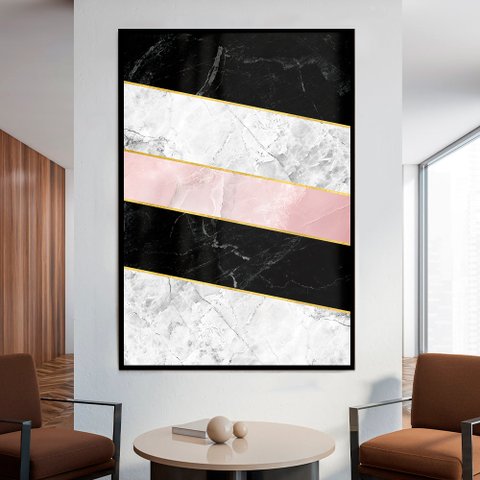 Quadro Decorativo Geométrico Listras Mármore em Moldura Caixa Tacolado Moldura Trad 1cm Madeira Escu