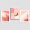 Ver imagem 1 de Kit 3 Quadros Abstratos Rosa 45x34cm - com vidro:Madeira branca