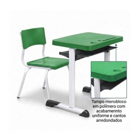 Kit Escolar Individual Verde – (Mesa e Cadeira) – Infantil 03 a 06 Anos – Realplast - Cor Verde