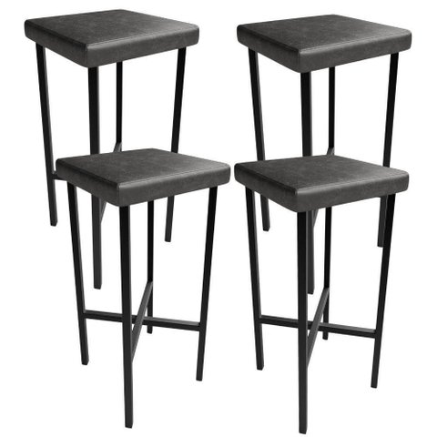 Kit 04 Banquetas Alta Bar Cozinha Sala de Jantar Preto Stella L02 Couríssimo Preto - Lyam Decor
