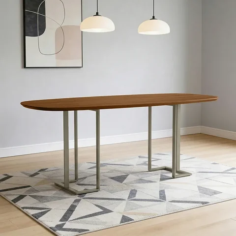 Mesa de Jantar 8 Lugares Retangular Orgânico 200cm Pés Industrial Alina N01 Cinamomo Champanhe -
