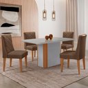 Ver imagem 1 de Mesa de Jantar Isadora 120cm Tampo MDF Vidro com 4 Cadeiras Veludo Marrom Naturale Serigrafia Off