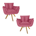 Ver imagem 1 de Jogo 2 Poltrona Estofada Base Giratória De Madeira Escritório Opala Suede Rosa Barbie - LM DECOR