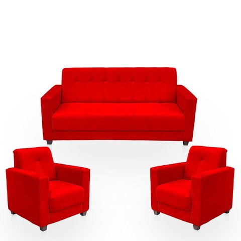 Sofá + 2 Poltrona para Sala de Estar Moderno Confortável Veneza Suede