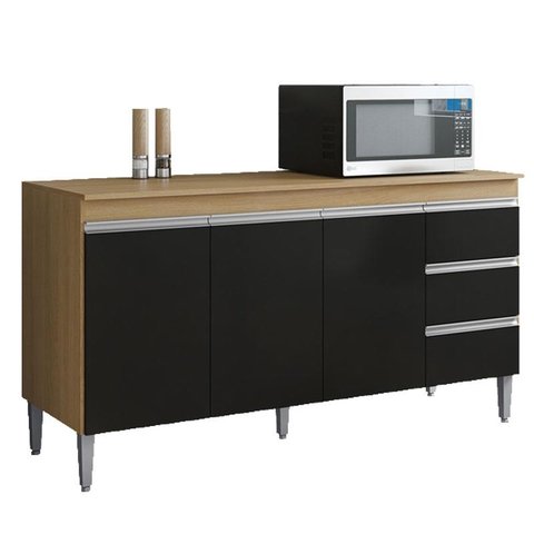 Balcão de Cozinha Andréia com Tampo 160 Cm Amendoa Preto – Ajl