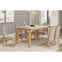 Ver imagem 3 de Mesa Multiuso Cozinha Marina C/ Tampo Madeirado C/ Vidro Curvo 160x80cm Freijo/off White - Dj Mó