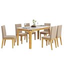 Ver imagem 5 de Mesa Multiuso Cozinha Marina C/ Tampo Madeirado C/ Vidro Curvo 160x80cm Freijo/off White - Dj Mó