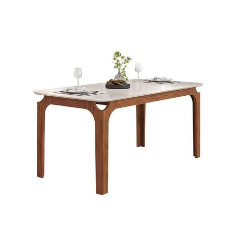 Mesa Multiuso Cozinha Marina C/ Tampo Madeirado C/ Vidro Curvo 160x80cm Freijo/off White - Dj Mó