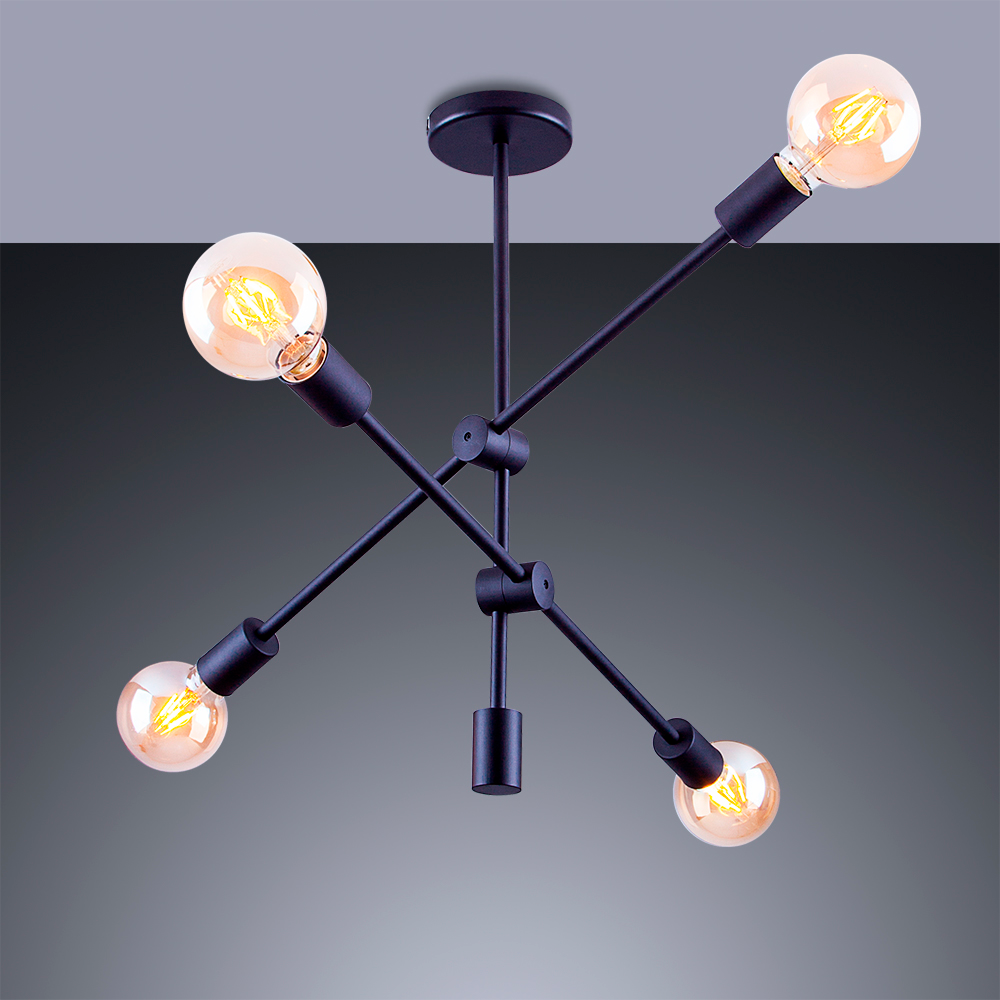 Lustre Pendente para Sala Quarto Sputnik Circuit Retrô 4 Lâmpadas E27 Bivolt:preto/110v/220v - 2