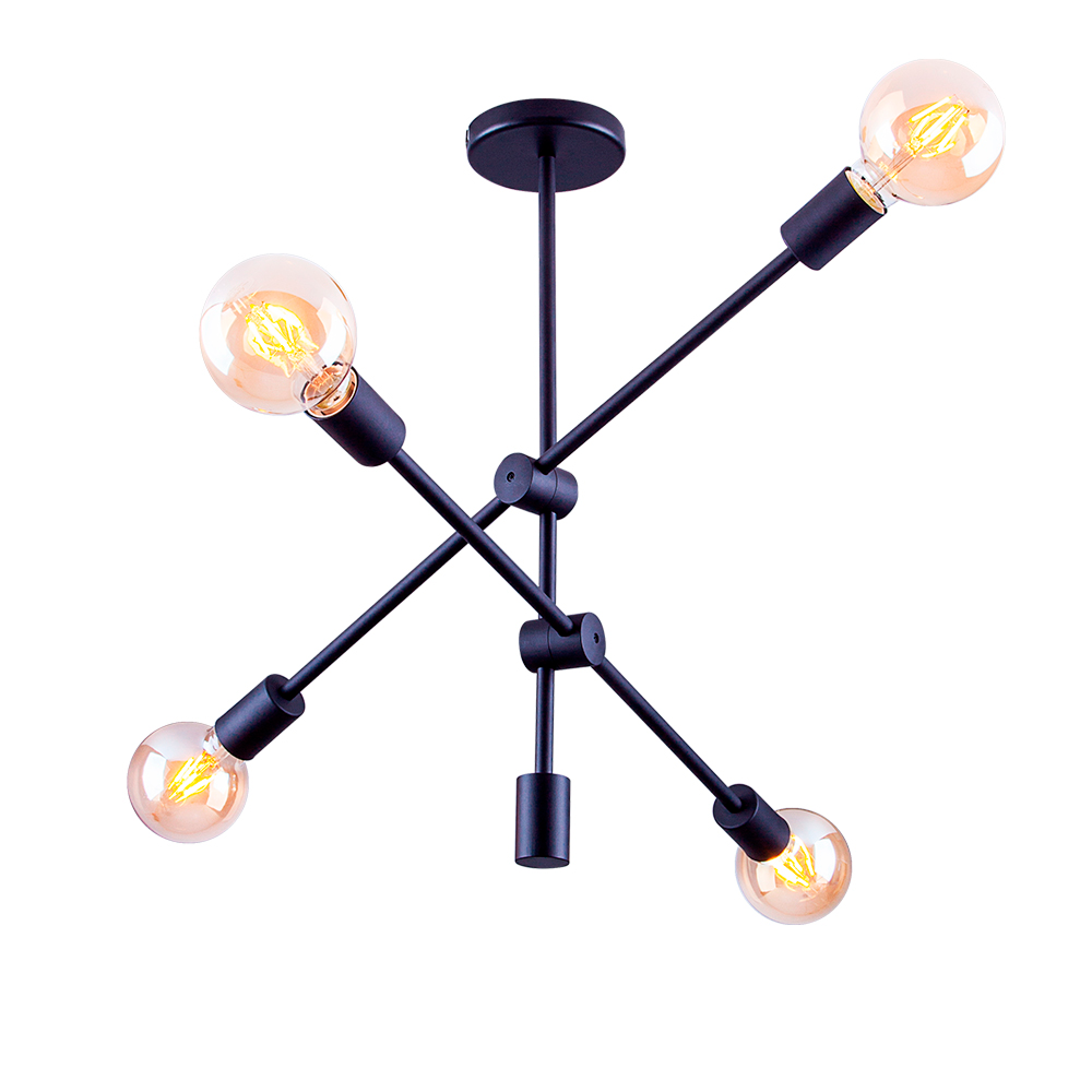 Lustre Pendente para Sala Quarto Sputnik Circuit Retrô 4 Lâmpadas E27 Bivolt:preto/110v/220v