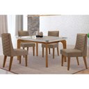 Ver imagem 1 de Conjunto: Mesa Sala Jantar Londrina Tampo c/ Vidro Curvo 120cm 4 Cadeiras Dafne Madeira Naturale/Off