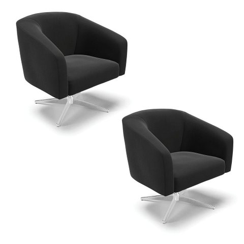 Cadeira Sala de Jantar Giratória Base Cromada Kit 2 Stella Suede D03 - D'Rossi Cor Preto