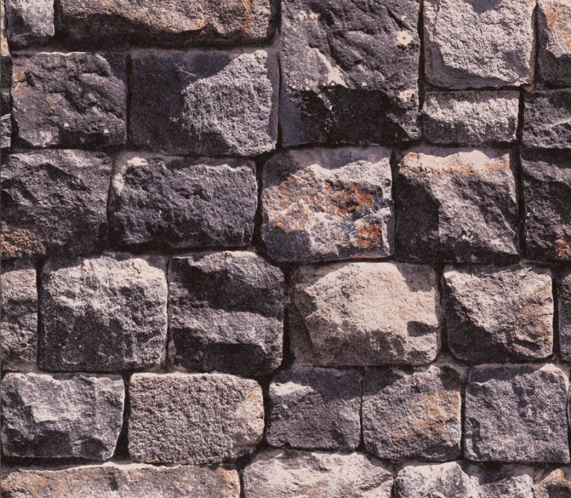 Papel de Parede Muro de Pedras Naturais Com Flores Verdes