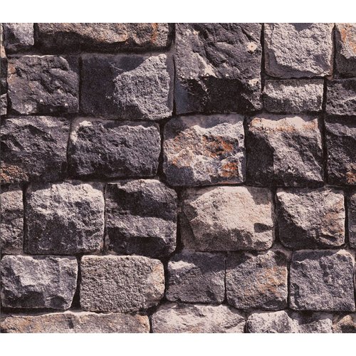 Papel De Parede Adesivo 3d Pedra - Muro De Pedras Tons Bege E Cinza - Pedra