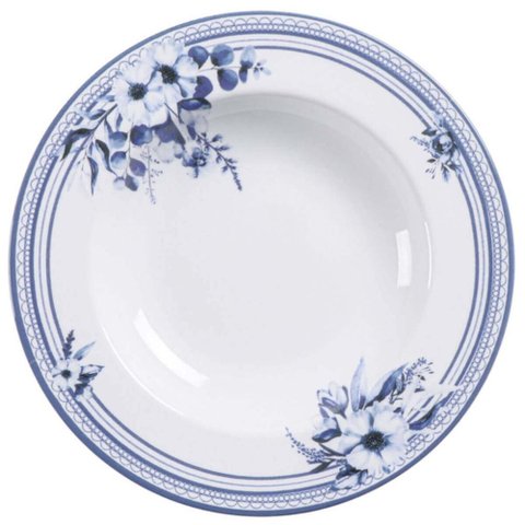 Jogo 12 Pratos Fundos 23cm Tramontina Azzura Porcelana 330ml Servir Mesa Posta Buffet Eventos