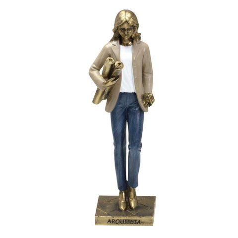 Escultura Arquiteta em Resina Azul/ Br/bege/dour 23,5cm