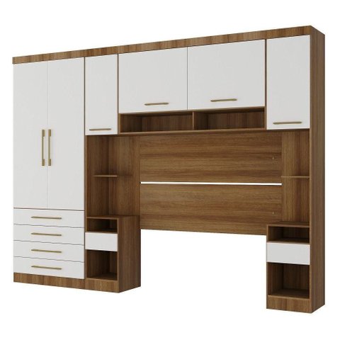 Quarto 6 Portas 6 Gavetas Cab Qn Paris Master Luciane Móveis Avelã Pf-branco Pf