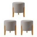 Ver imagem 1 de Kit com 3 Puffs Elegance em Linho Pés de Madeira Design Minimalista Sala Sofisticada Premium - Cinza