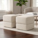 Ver imagem 1 de Kit 2 Puffs Decorativos Aloy Bouclé Premium Assento Extra para Sala Quarto Design Moderno Bege