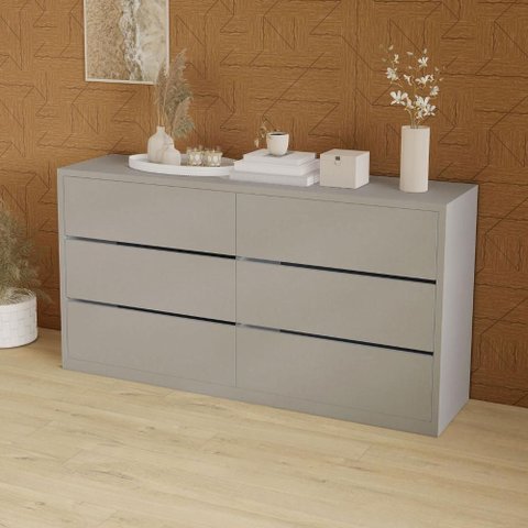 Cômoda para Quarto com 6 Gavetas 180 Cm 100% Mdf Casa Lar Cor:prata