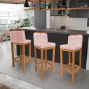 Ver imagem 2 de Kit 02 Banquetas Alta Rubi Veludo Rosa Bebê Base Fixa de Madeira - Pallazio