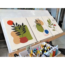 Conjunto com 3 lindos quadros pintados a mão para decoração de ambiente medindo 60x45cm cada quadro - 3