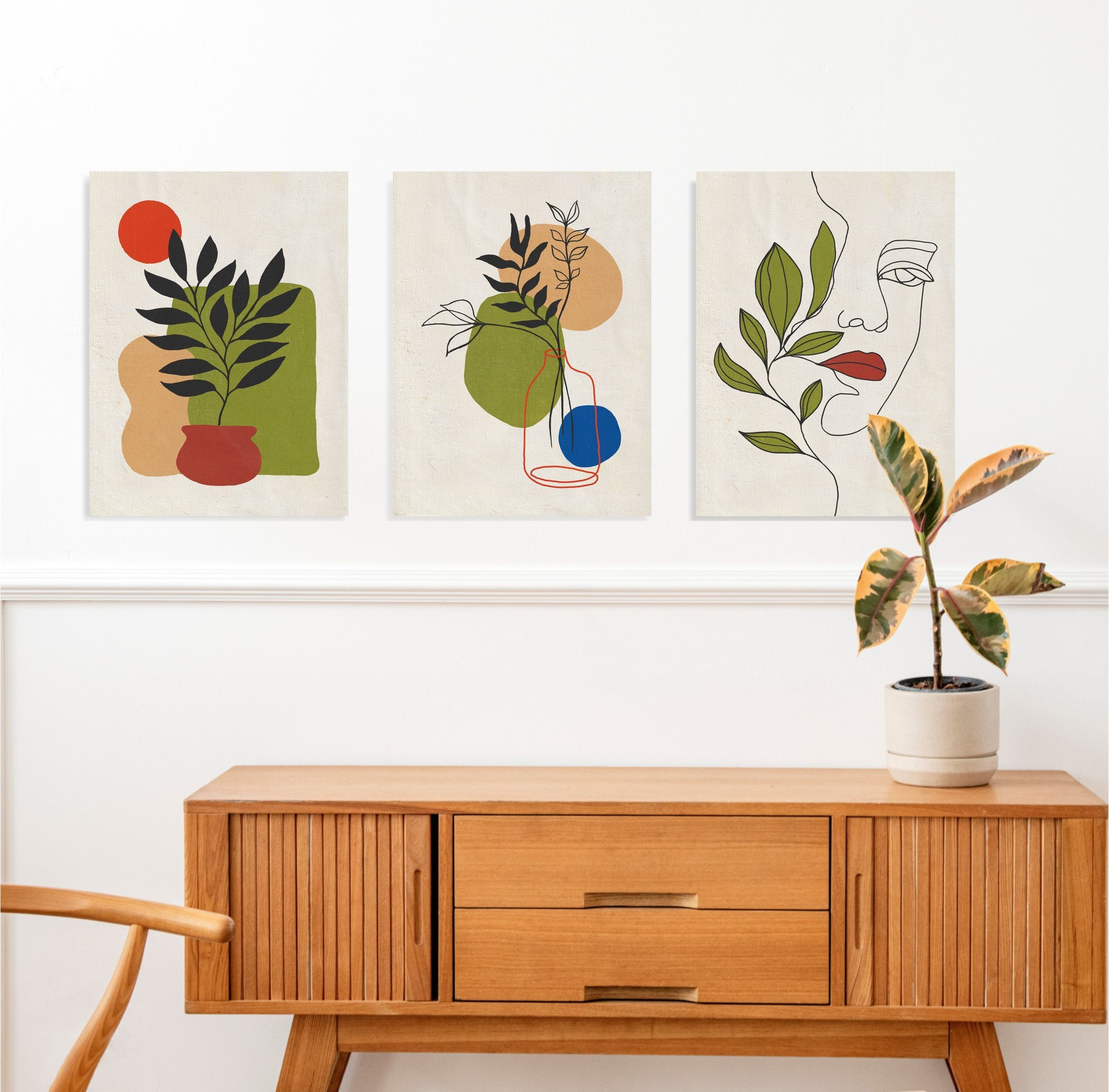 Conjunto com 3 lindos quadros pintados a mão para decoração de ambiente medindo 60x45cm cada quadro