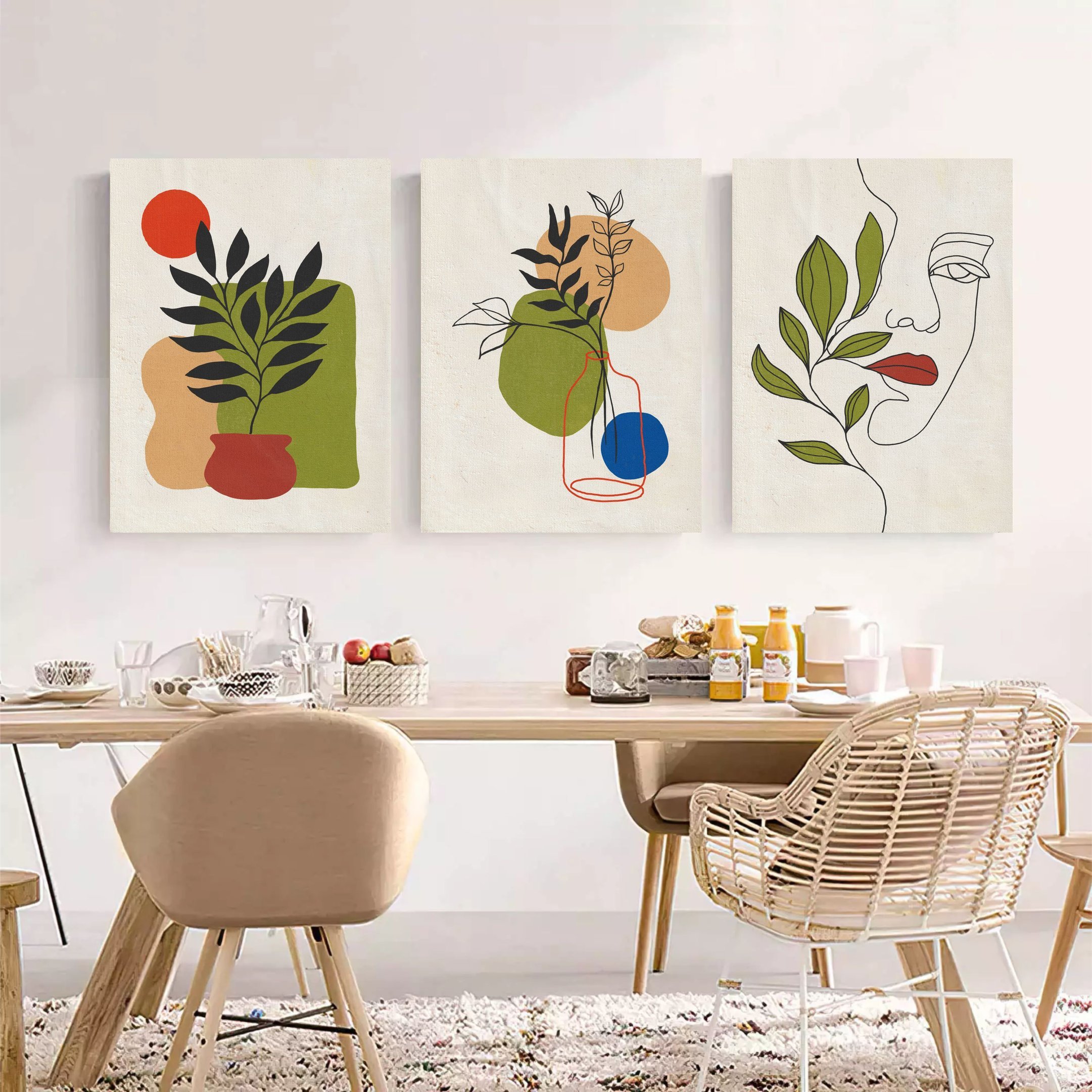 Conjunto com 3 lindos quadros pintados a mão para decoração de ambiente medindo 60x45cm cada quadro - 2