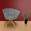 Ver imagem 2 de Poltrona Para Hall de Entrada Base Giratória de Madeira Pétala Suede Cinza - LM DECOR