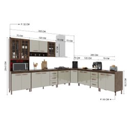Cozinha Modulada Completa Fidelitá Lisboa 7 Peças 600cm 16 Portas 6 Gavetas com Tampo - 4