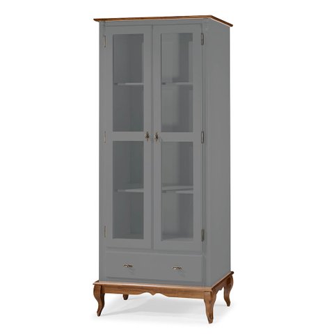 Cristaleira 2 Portas 3 Prateleiras 1 Gaveta e Pés Luiz Xv 60302 Linz Móveis - Cinza/imbuia