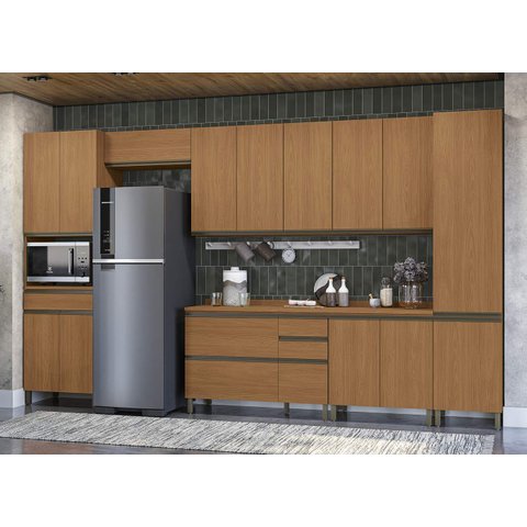 Armário de Cozinha Modulada Completa Reta 13 Peças 4,00m 318 Maxxi Canela Kappesberg