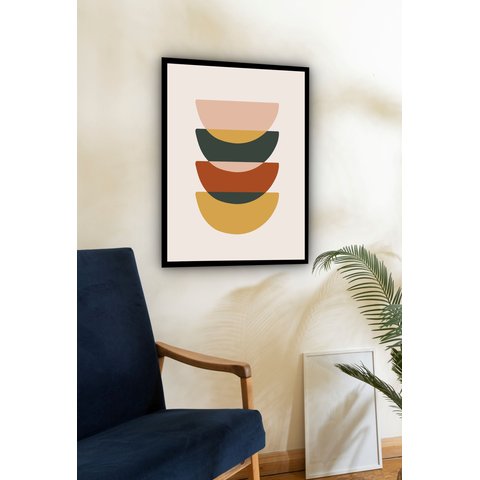 Quadro Decorativo Abstrato Metades Círculos - 70x50cm:moldura Branca