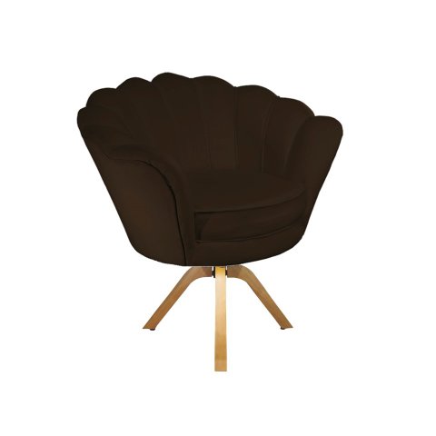 Poltrona Decorativa Pétala Base Giratória Madeira Suede Marrom Mz Decor