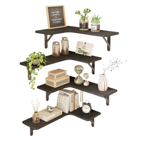 Prateleiras Flutuantes de Canto , Conjunto de de 4 Peças em Madeira Natural