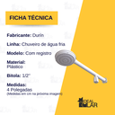 Ver imagem 2 de Chuveiro de Água Fria Tam 4" com Registro Cor Branco Durín