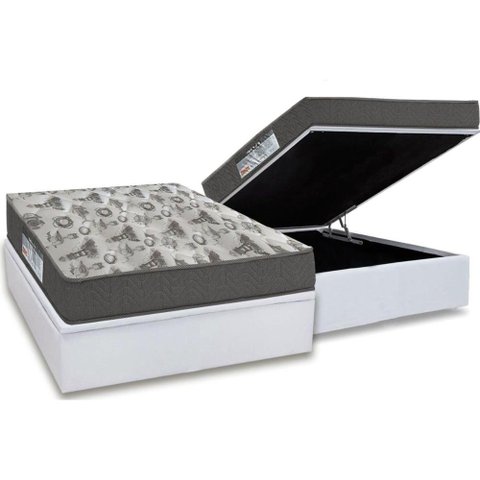 Cama Box Baú Casal: Colchão Espuma Ortobom D33 / EP ISO 100 Ultra Firme + Base CRC Courano White(