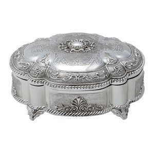 Porta Joias Organizador de Colar Anel Bijuteria Relógios Zamac Prateado - 9x20x16cm