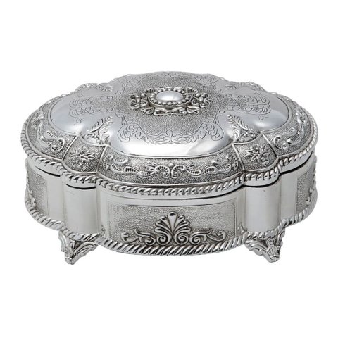 Porta Joias Organizador de Colar Anel Bijuteria Relógios Zamac Prateado - 9x20x16cm