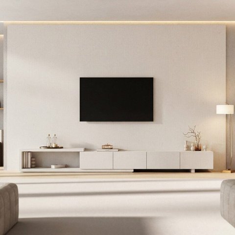 Rack Extensível com Painel TV 86 Polegadas Planejado 360x250cm Aruá CabeCasa MadeiraOriginals Off White