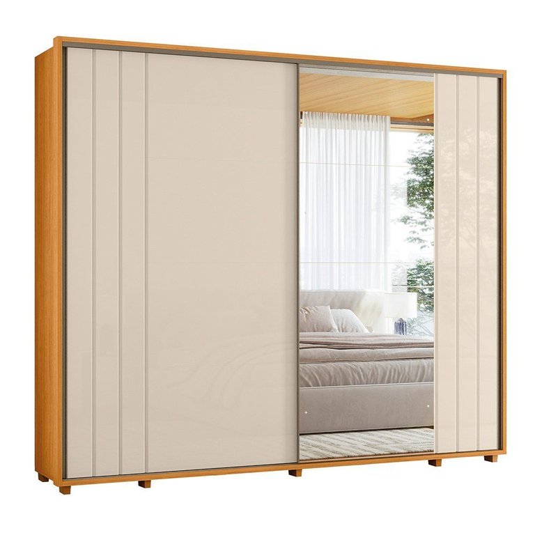 Guarda-roupa Casal Dalí Ripado com Escada 2 Portas 8 Gavetas 1 Porta C/ Espelho - 7 Decor Cinamomo e