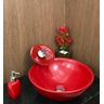 Kit cuba louça vermelha redonda,válvula,torneira,sifão e sab - 6
